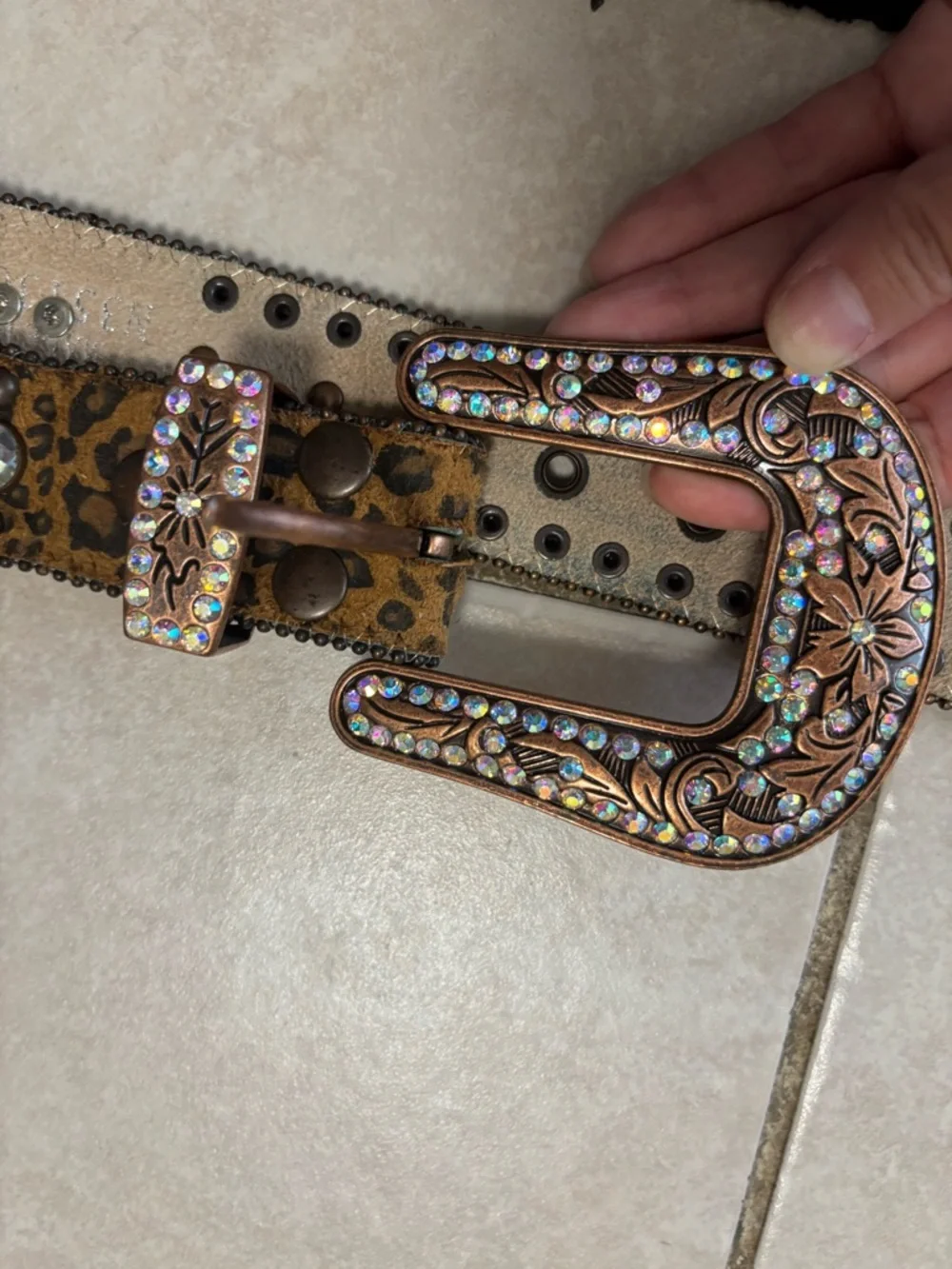 Blazin Roxx  Brown Leopard Print Rhinestone Embellished Women's Belt size L